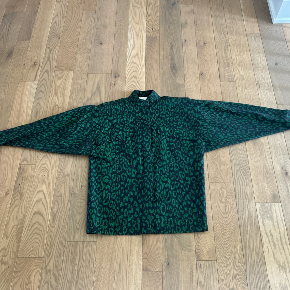 Vtg 70s 80s COMPLICE size 6 It 40 Montana Versace Wool Green Leopard Shirt